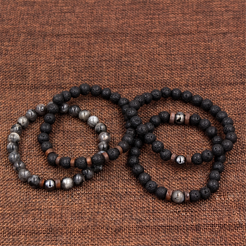 Men's 4pcs Versatile Punk Style Natural Stone Beaded Bracelet Set